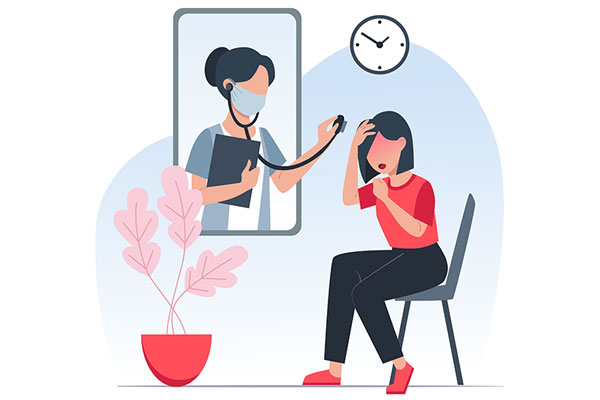 A woman being examined by a doctor through a mobile device 